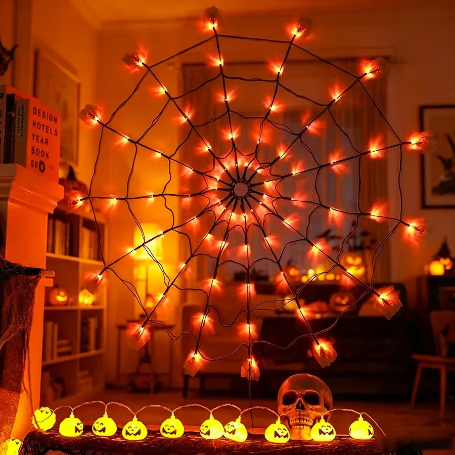 🕷️ Halloween Spider Web LED Net Lights