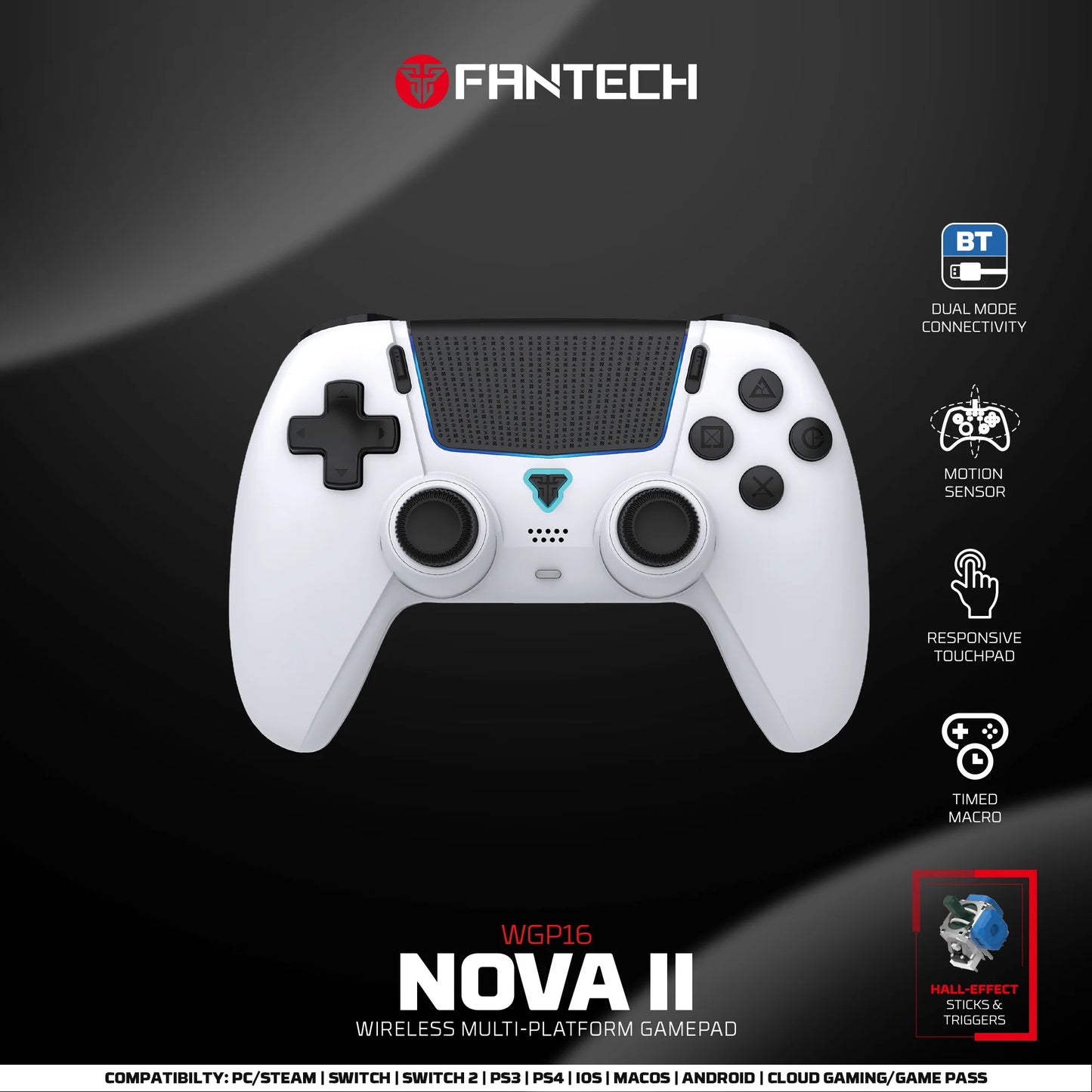 FANTECH NOVA II WGP16 Wireless controller with Hall Joystick and Effect Trigger & Built-in Speaker for PS4 NS2 Gamepad