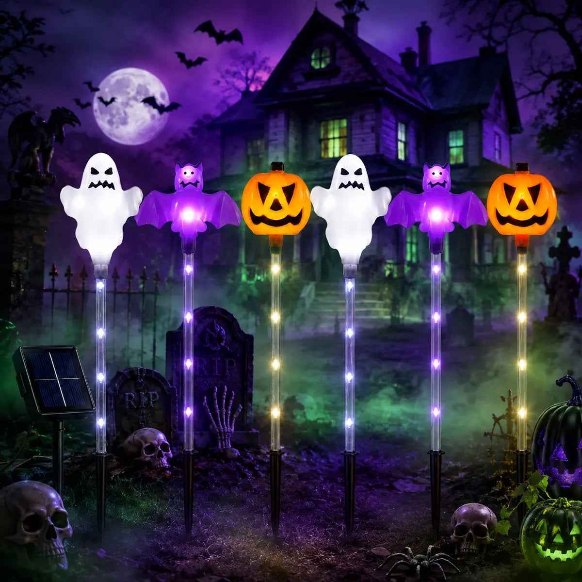 🎃 Halloween Solar Pumpkin Ghost Stake Lights