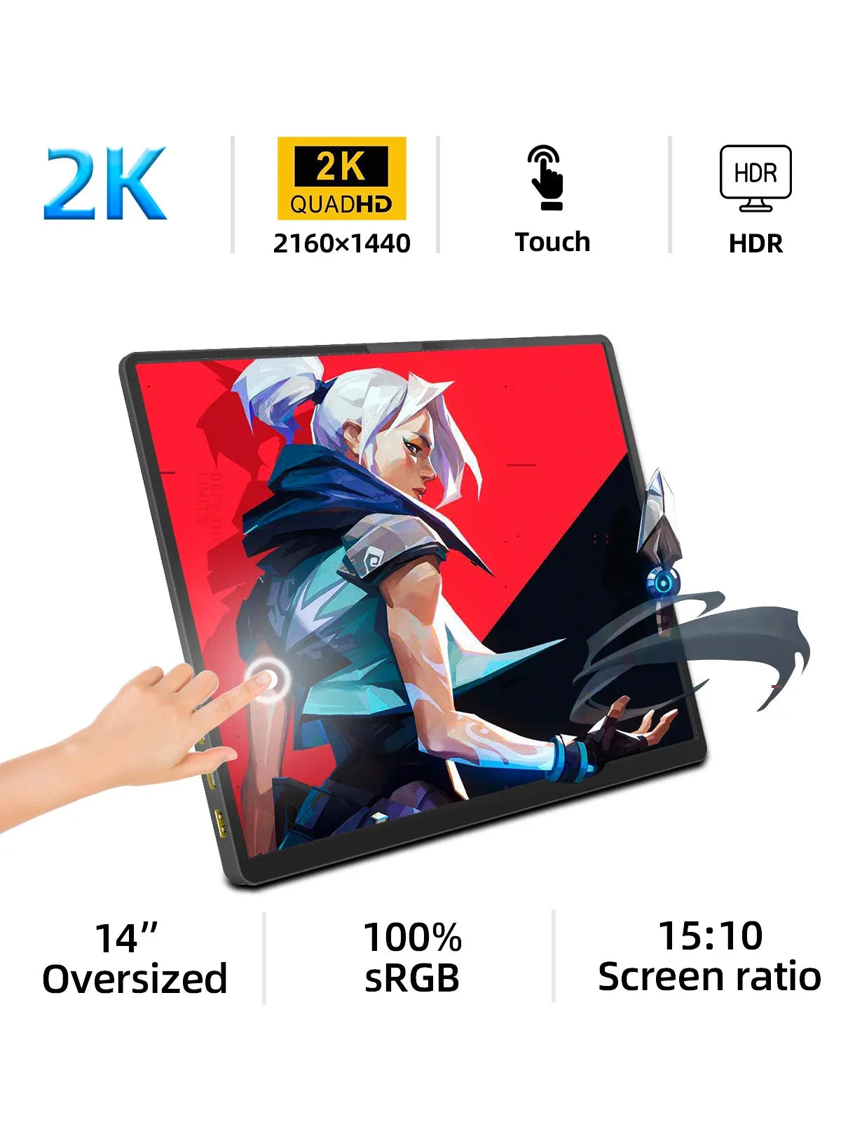 ZSUS 2160*1440 14-inch 2K Portable Monitor 60HZ For Laptop, XBox, PS4/5, Switch, TV Box, Cell Phone & PC