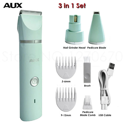 Professional Silent Cat & Dog Hair Trimmer. Paws Nail Grinder Animal. USB Rechargeable Pet Grooming Clipper