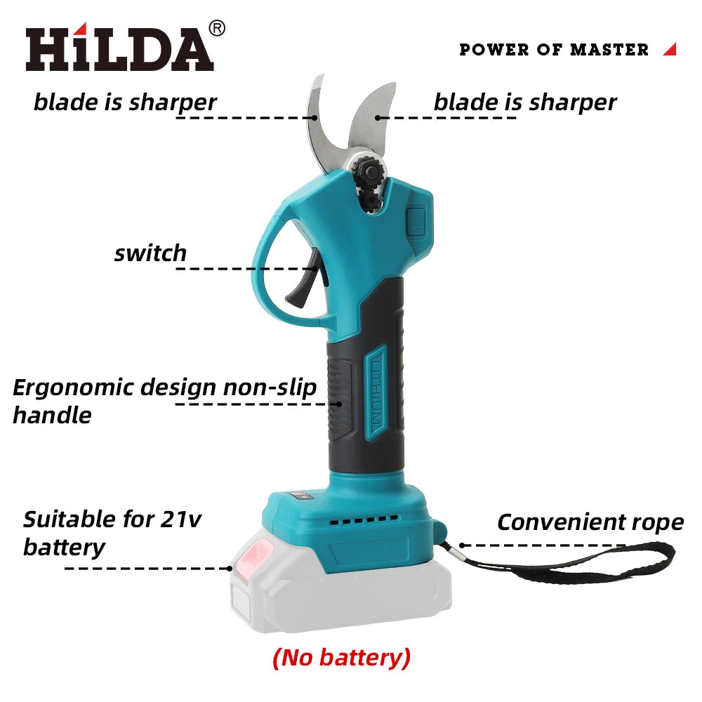 HILDA Brushless Electric Pruning Shears, 500W Pruner Cordless Electric Garden Scissors Fruit Tree Cutter