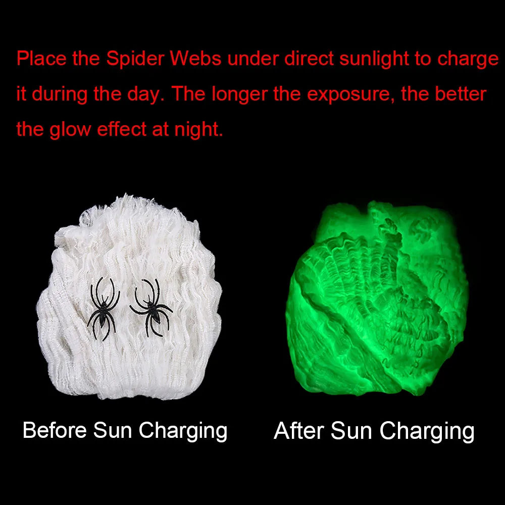 Halloween Fluorescent Spider Webs. Glow In The Dark Spider Webs Halloween Cobweb. Outdoor Horror Decorations