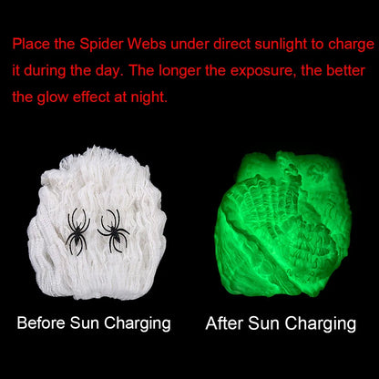 Halloween Fluorescent Spider Webs. Glow In The Dark Spider Webs Halloween Cobweb. Outdoor Horror Decorations