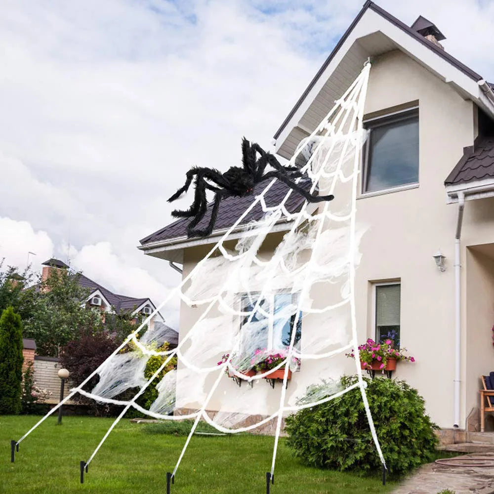 Halloween Triangle Spider Web. 5m Large Plush Simulation Spider Web. Haunted Home Outdoor Yard Decoration Props
