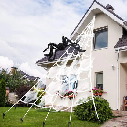 Halloween Triangle Spider Web. 5m Large Plush Simulation Spider Web. Haunted Home Outdoor Yard Decoration Props