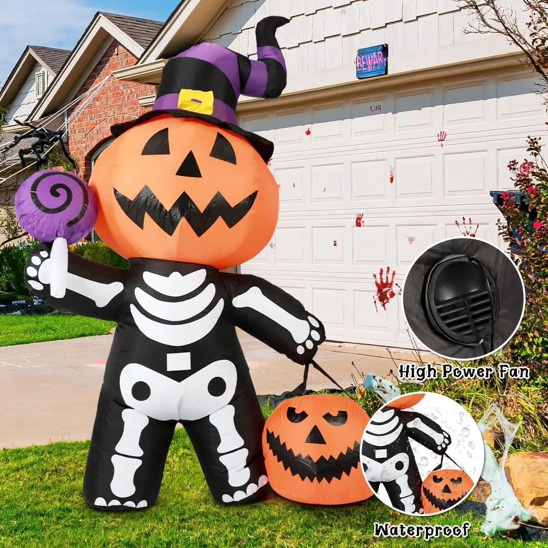 6FT Halloween Inflatable Pumpkin Skull – Yard Decor