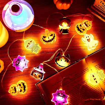Halloween Decoration LED String Lights. Pumpkin, Ghosts, Spider Web Hanging Lamp. Home Outdoor Lantern Props