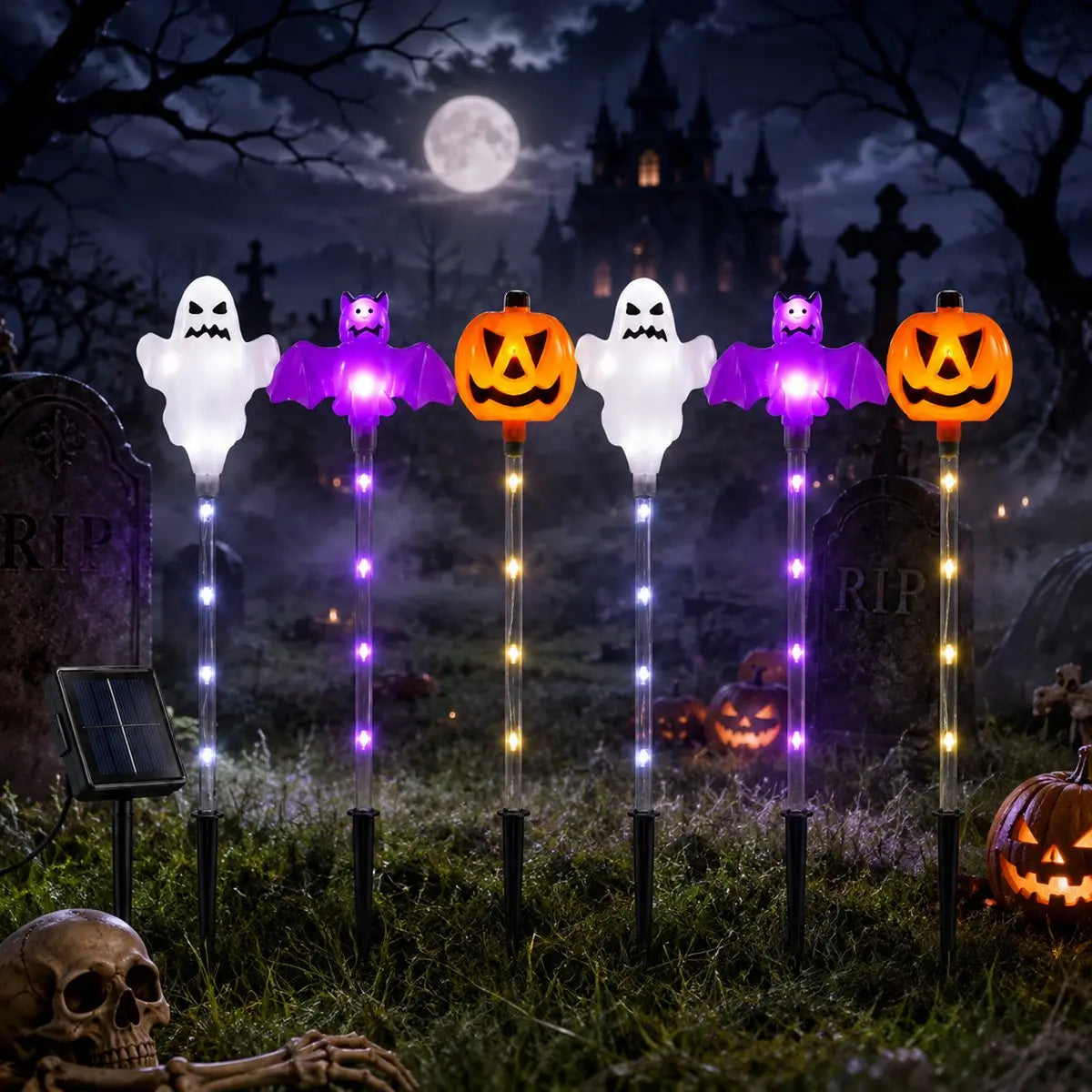 🎃 Halloween Solar Pumpkin Ghost Stake Lights