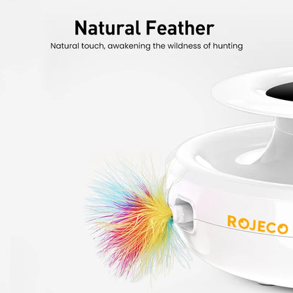 ROJECO 2 in 1 Smart Cat Toys. Automatic Feather Fun Ball Toy Set For Cats & Dogs with 5 Modes.