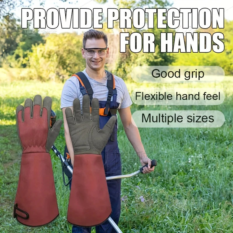 Long Style Gardening Gloves, Thorn Proof Gloves, Canvas Rose Pruning Garden Gloves with Touch Screen Breathable Work Gloves