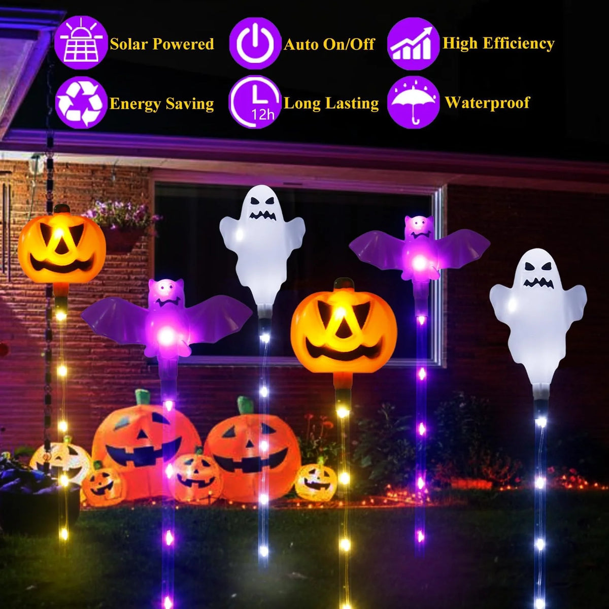 🎃 Halloween Solar Pumpkin Ghost Stake Lights