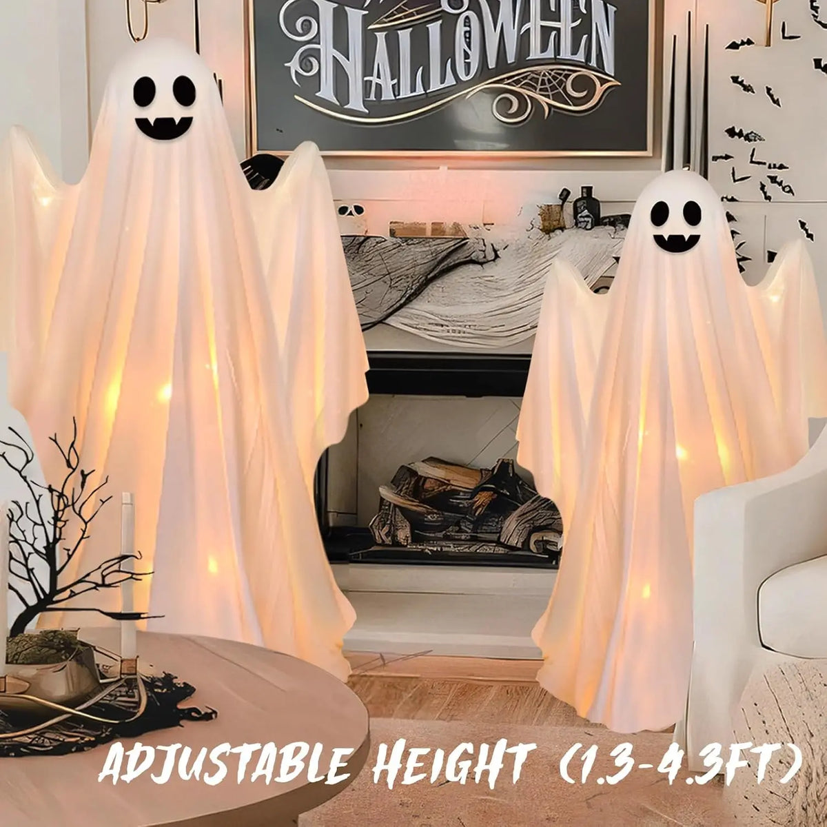85/165CM Life-Size Scary Standing Ghost Glow-in-the-Dark Outdoor Halloween Decoration for Front Door Garden Haunted House