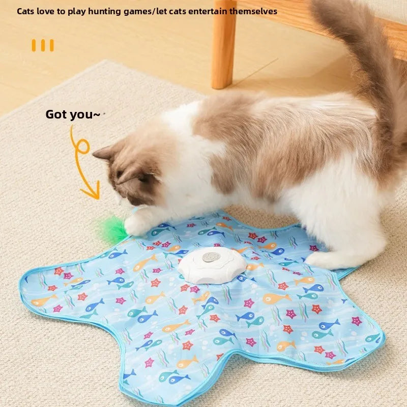 Interactive Hide and Seek Cat Toy with Mouse Squeaky Sound. Motion Activated Moving Concealed Feathers Kitten Teaser Toy