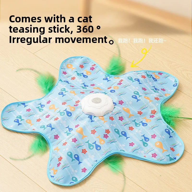 Interactive Hide and Seek Cat Toy with Mouse Squeaky Sound. Motion Activated Moving Concealed Feathers Kitten Teaser Toy