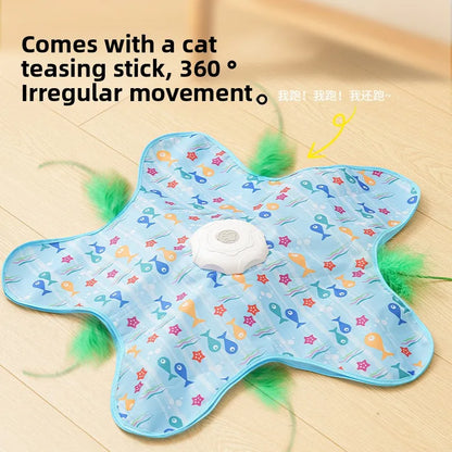 Interactive Hide and Seek Cat Toy with Mouse Squeaky Sound. Motion Activated Moving Concealed Feathers Kitten Teaser Toy