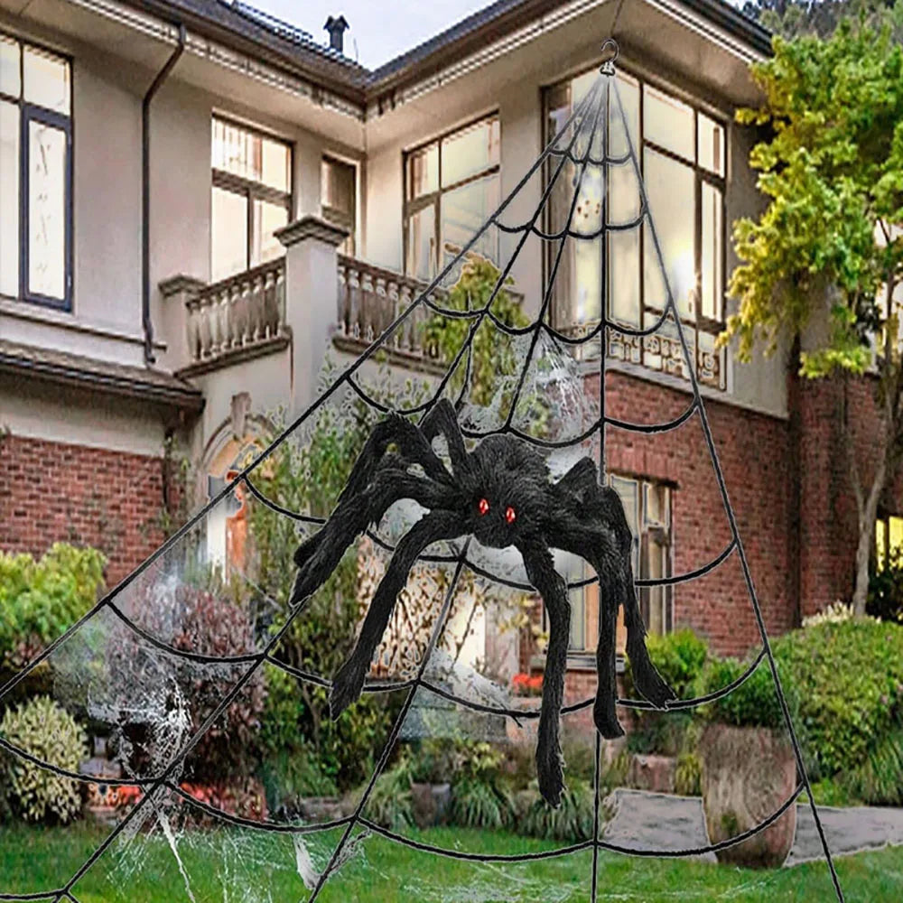 Halloween Triangle Spider Web. 5m Large Plush Simulation Spider Web. Haunted Home Outdoor Yard Decoration Props