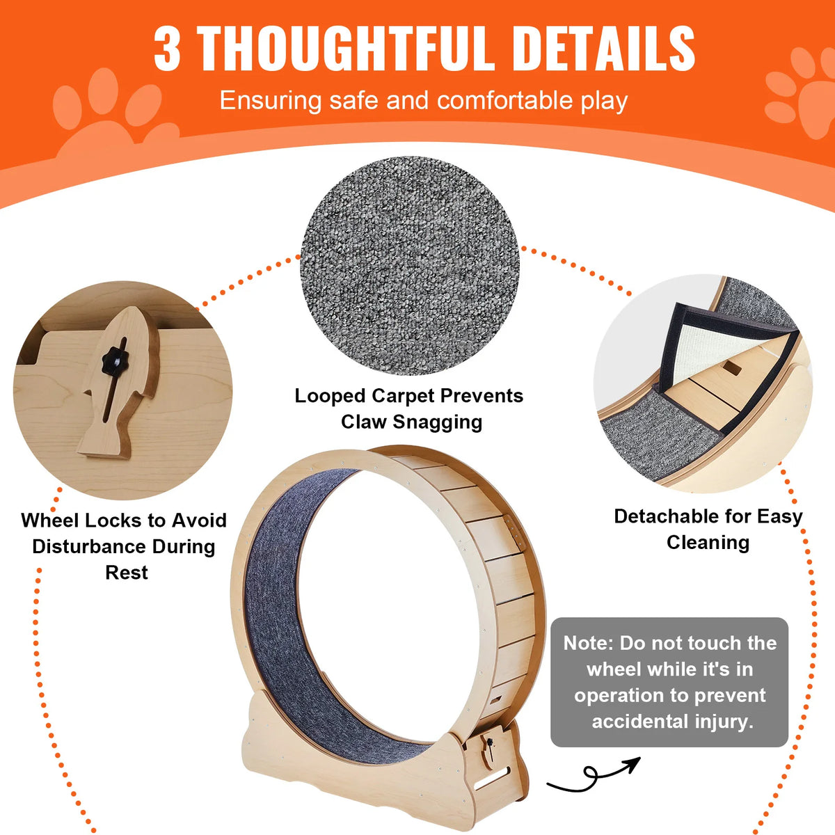SucceBuy Wooden Cat Exercise Wheel. Large Cat Treadmill Wheel for Indoor Cat. Running Wheel with Detachable Carpet& Cat Teaser
