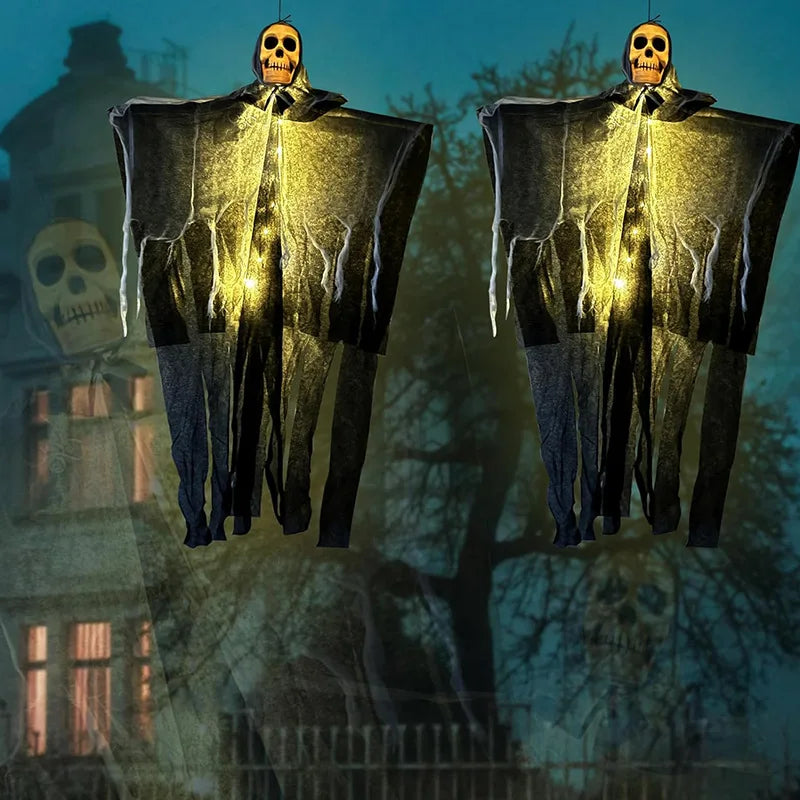 1pcs Halloween Glowing Skull Skeleton Gauze Hanging Home Outdoor Garden Decoration