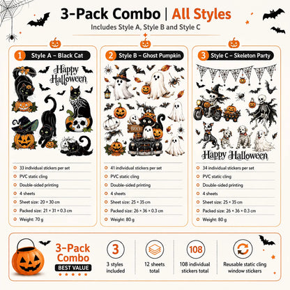 🕷️ Halloween Reusable Window Stickers Set