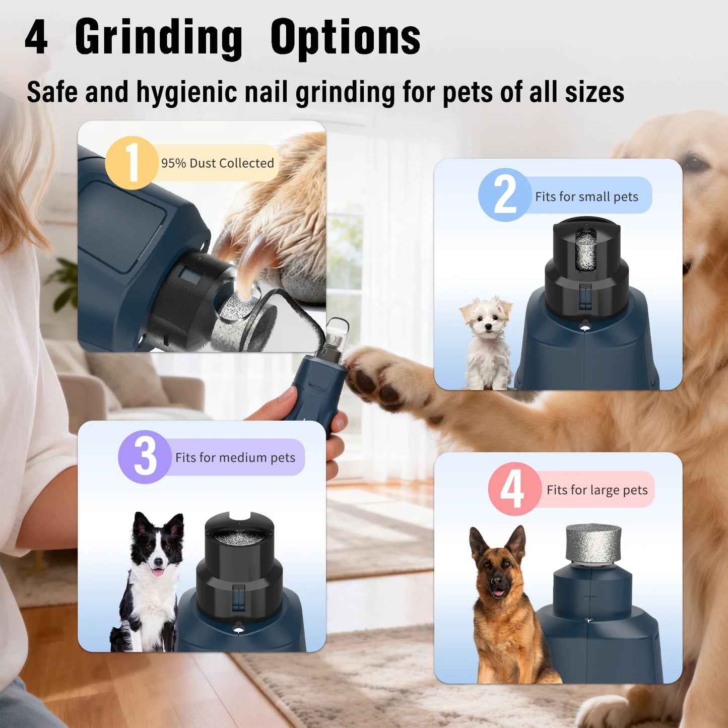 JOYU 6-Speed Quiet Pet Nail Grinder & Paws Clippers with Dual LED Lights for Cats & Dog Claws for Grooming