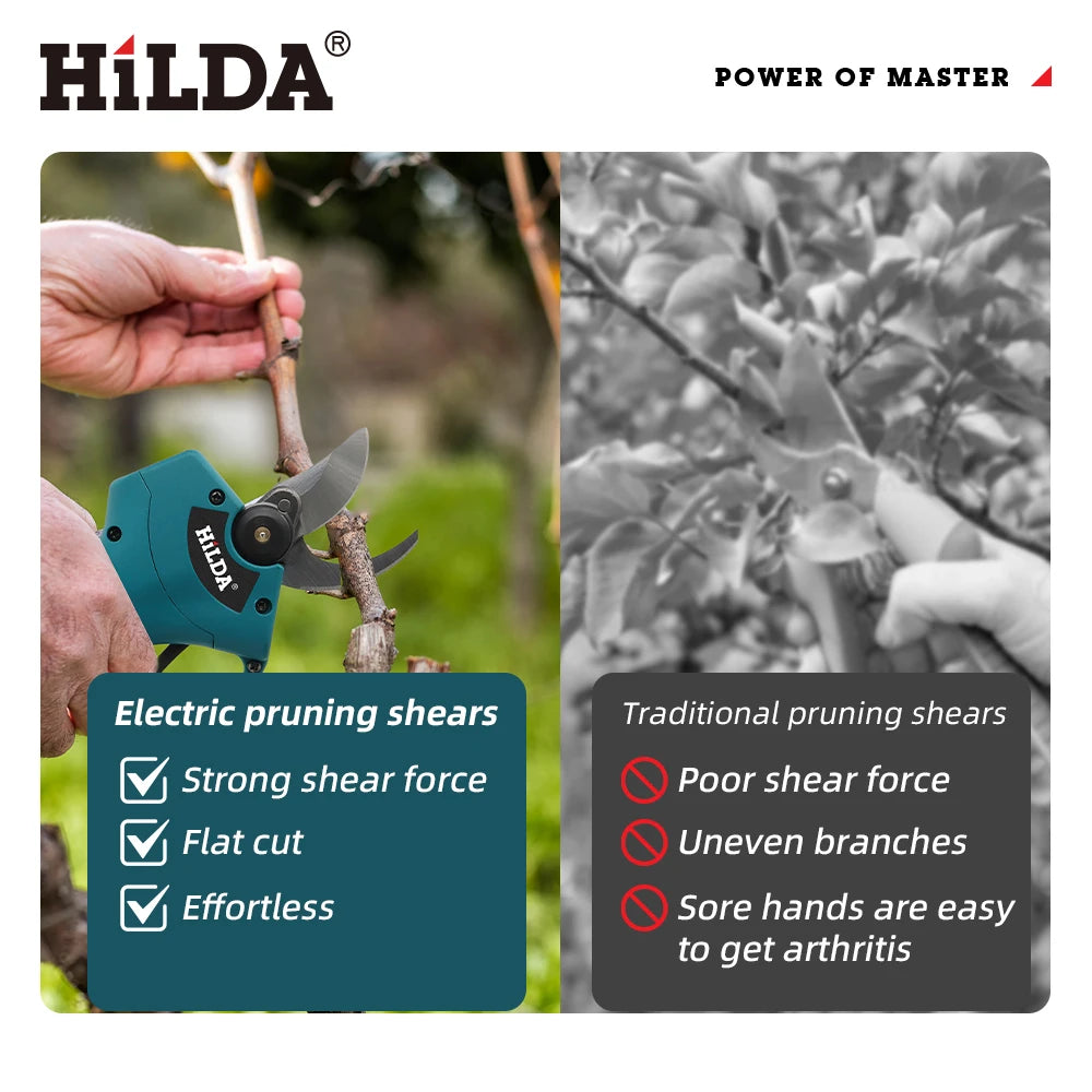 HILDA Brushless Electric Pruning Shears, 500W Pruner Cordless Electric Garden Scissors Fruit Tree Cutter