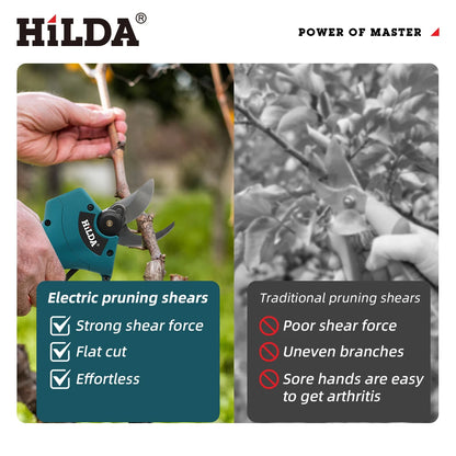 HILDA Brushless Electric Pruning Shears, 500W Pruner Cordless Electric Garden Scissors Fruit Tree Cutter