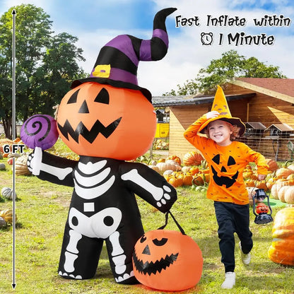 6FT Halloween Inflatable Pumpkin Skull – Yard Decor
