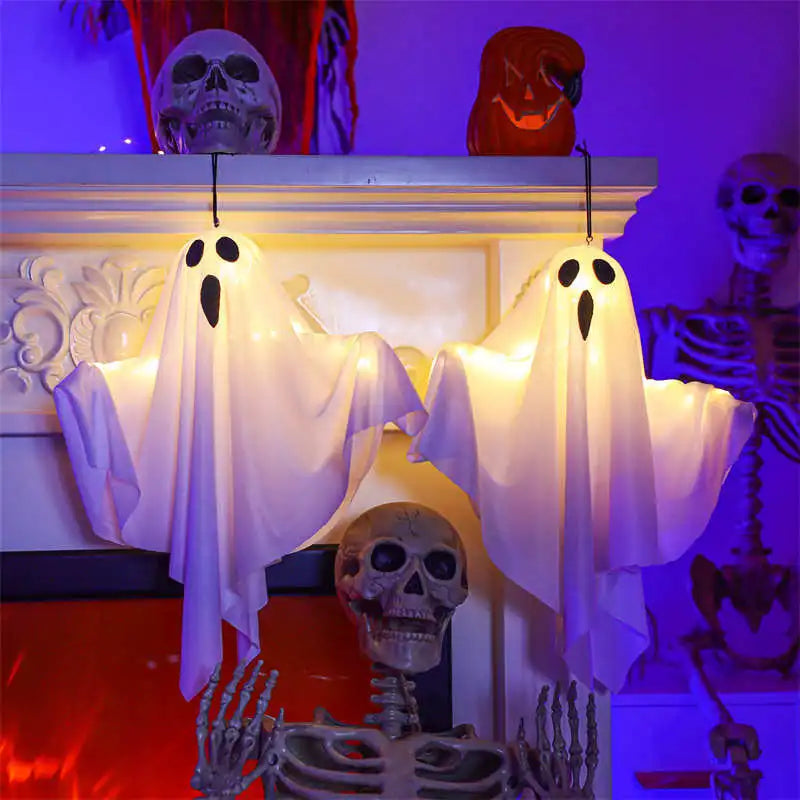 Halloween Glowing White Ghost LED Hanging Ghosts Horror Props with Fairy Light for Indoor & Outdoor Haunted House Halloween Decoration
