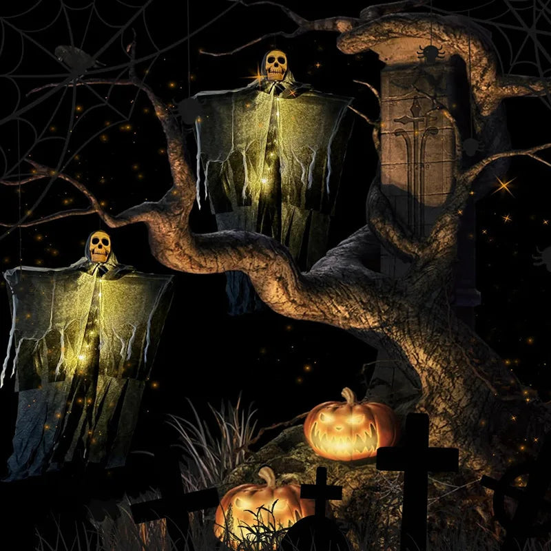1pcs Halloween Glowing Skull Skeleton Gauze Hanging Home Outdoor Garden Decoration