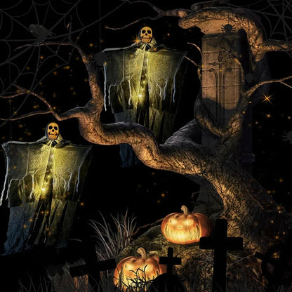 1pcs Halloween Glowing Skull Skeleton Gauze Hanging Home Outdoor Garden Decoration