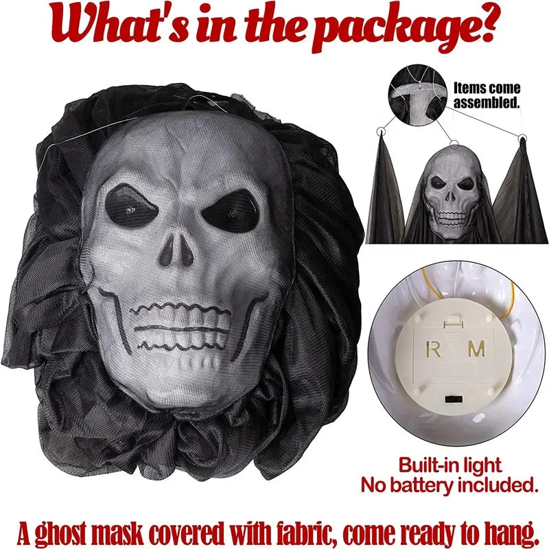 3.5M Halloween Hanging Skull Ghost Haunted House Decoration With LED lights & Sound. Ghost Ornament Indoor & Outdoor Halloween Party Decor