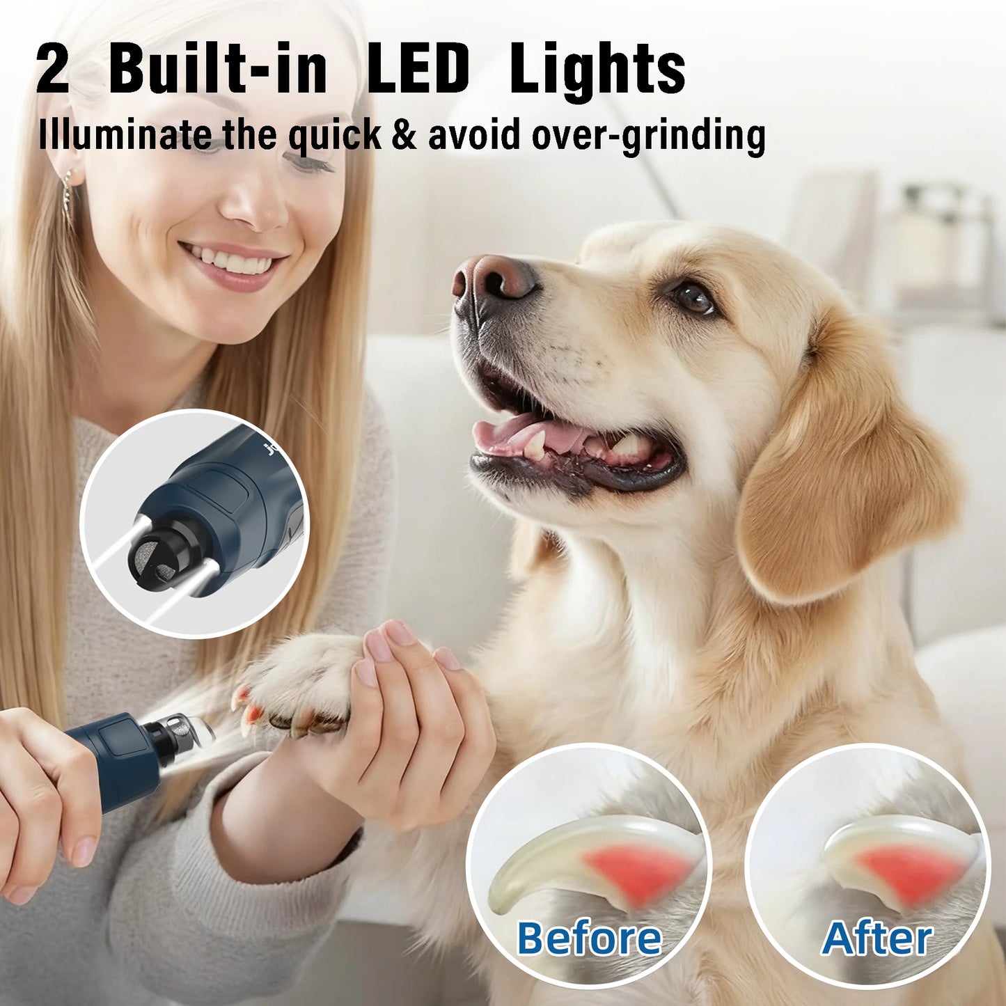 JOYU 6-Speed Quiet Pet Nail Grinder & Paws Clippers with Dual LED Lights for Cats & Dog Claws for Grooming