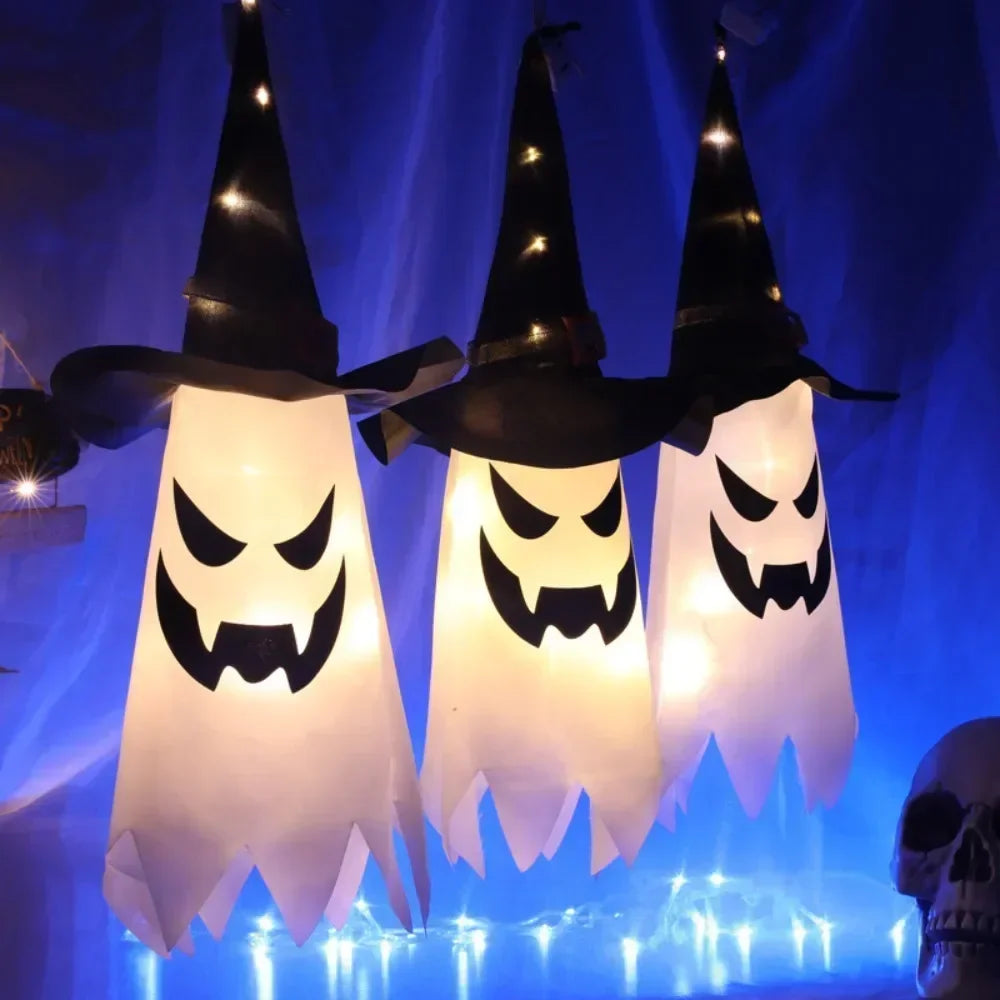 Halloween Glowing White Ghost LED Hanging Ghosts Horror Props with Fairy Light for Indoor & Outdoor Haunted House Halloween Decoration