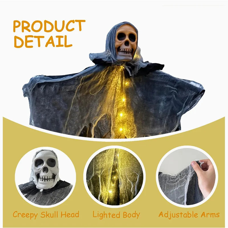 1pcs Halloween Glowing Skull Skeleton Gauze Hanging Home Outdoor Garden Decoration