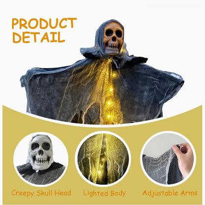 1pcs Halloween Glowing Skull Skeleton Gauze Hanging Home Outdoor Garden Decoration
