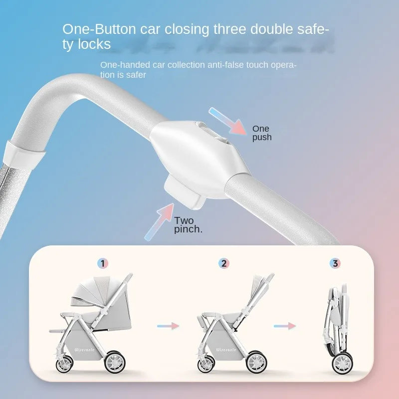 Upgraded Baby Strollers can Sit and Lie Down, High Landscape Lightweight Folding Two-way Stroller Children Stroller