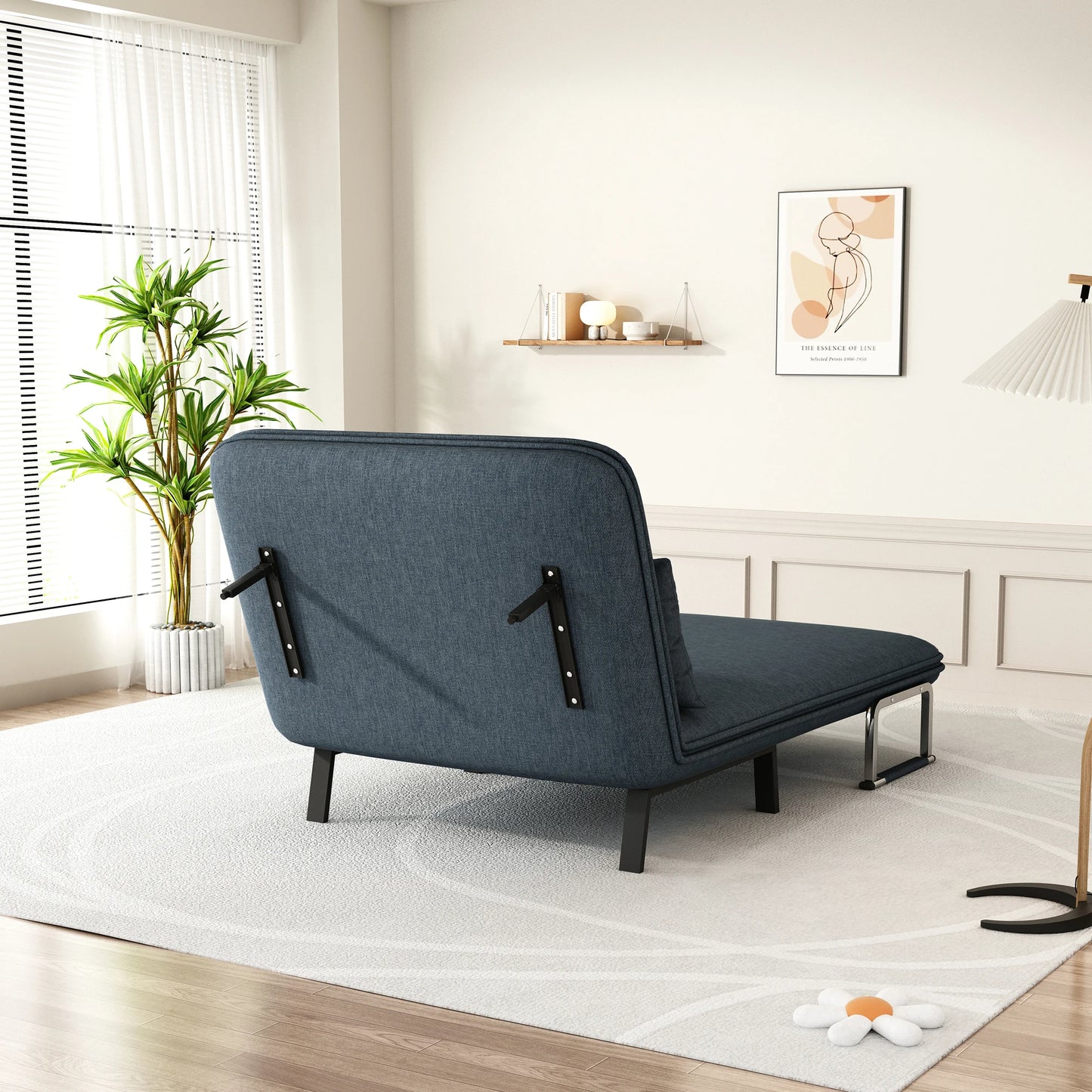 39″ Convertible Chair Bed, Tri-Fold Sofa Bed with Adjustable Backrest & Pillow, Leisure Chaise Lounge Couch with Sturdy Steel Frame