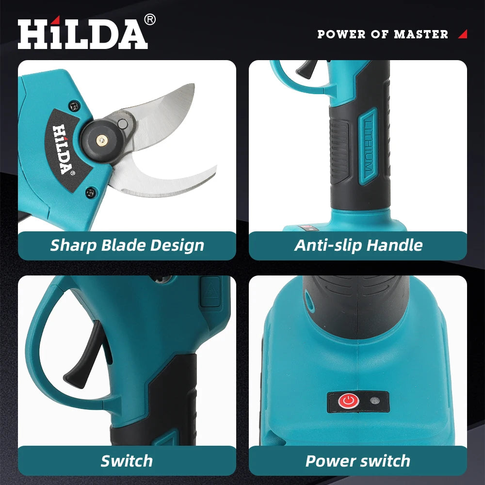 HILDA Brushless Electric Pruning Shears, 500W Pruner Cordless Electric Garden Scissors Fruit Tree Cutter