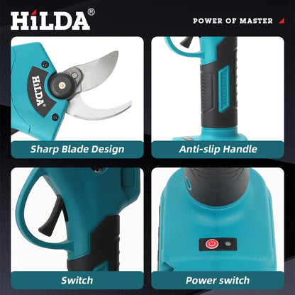 HILDA Brushless Electric Pruning Shears, 500W Pruner Cordless Electric Garden Scissors Fruit Tree Cutter