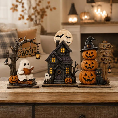 👻 Vintage Halloween Wooden Ghost Ornaments