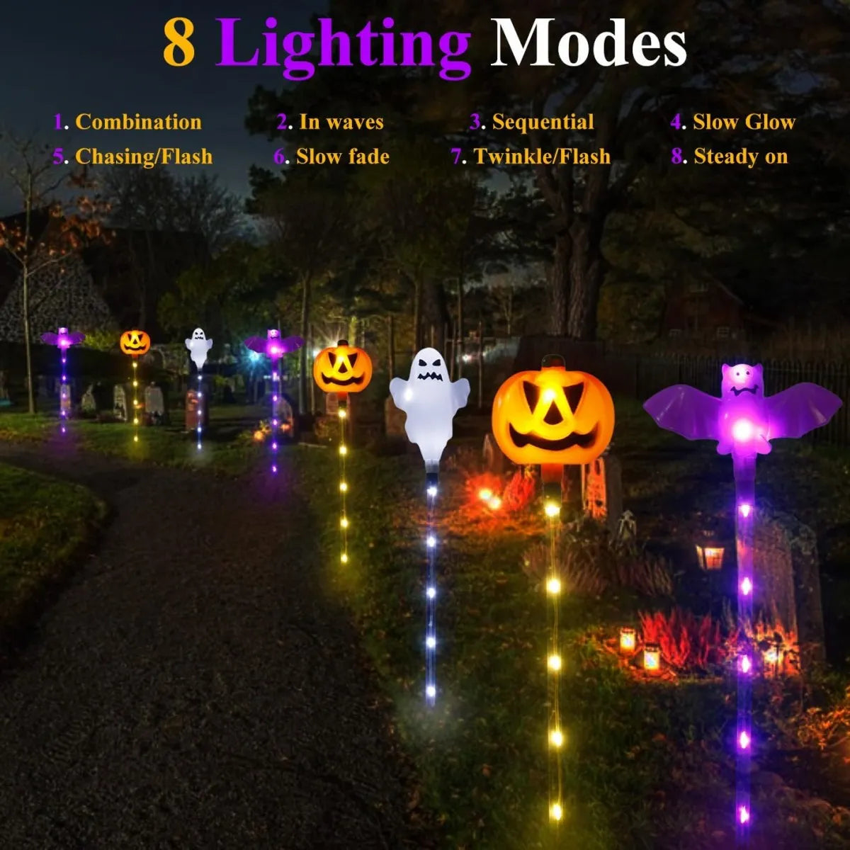 🎃 Halloween Solar Pumpkin Ghost Stake Lights