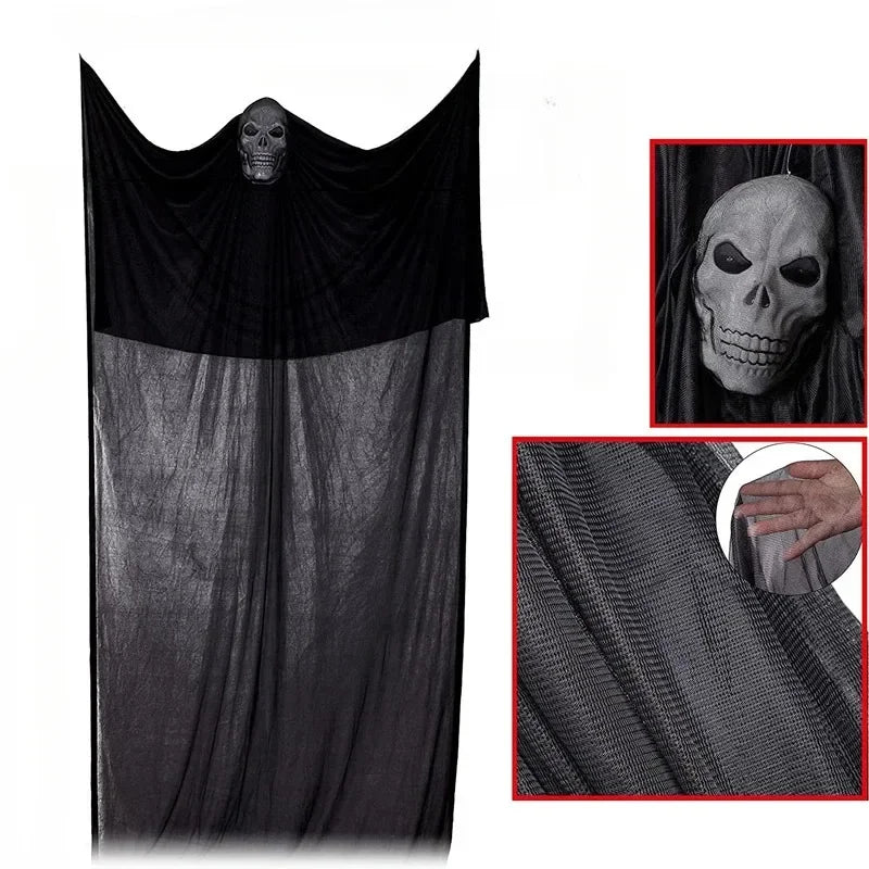 3.5M Halloween Hanging Skull Ghost Haunted House Decoration With LED lights & Sound. Ghost Ornament Indoor & Outdoor Halloween Party Decor