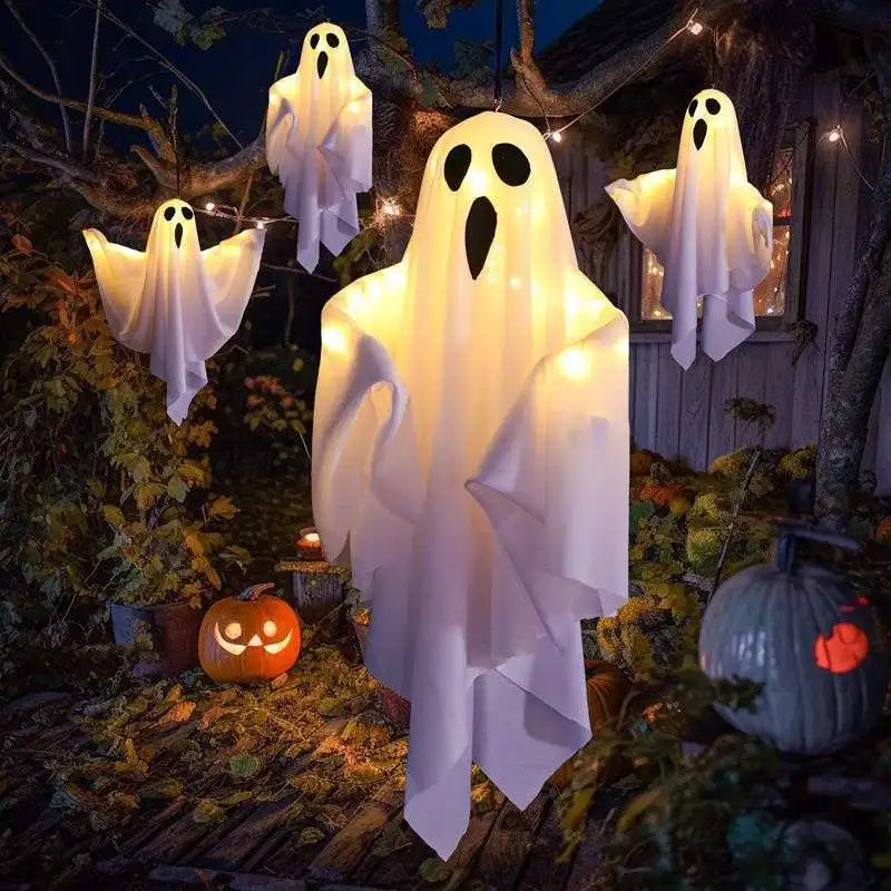 Halloween Glowing White Ghost LED Hanging Ghosts Horror Props with Fairy Light for Indoor & Outdoor Haunted House Halloween Decoration
