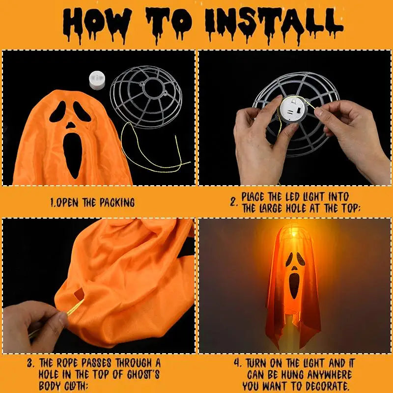 Halloween Party LED Glow Ghost Home Indoor & Outdoor Decoration. Haunted House Bar Hanging Horror Props with Lights
