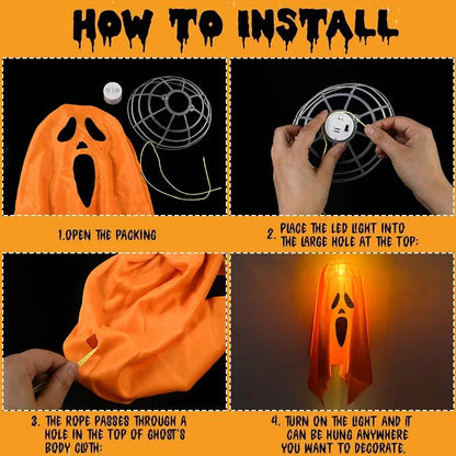 Halloween Party LED Glow Ghost Home Indoor & Outdoor Decoration. Haunted House Bar Hanging Horror Props with Lights
