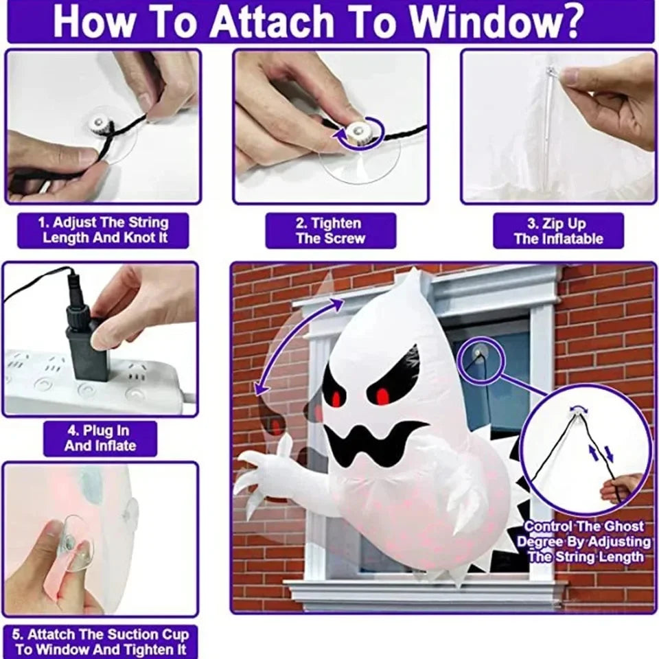 1Pc 1.4m Halloween Ghost Scary Inflatable Giant Blow Up Foldable Phantom Unique Coming Party for Outdoor Yard Garden Lawn Decor Prop