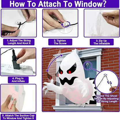 1Pc 1.4m Halloween Ghost Scary Inflatable Giant Blow Up Foldable Phantom Unique Coming Party for Outdoor Yard Garden Lawn Decor Prop