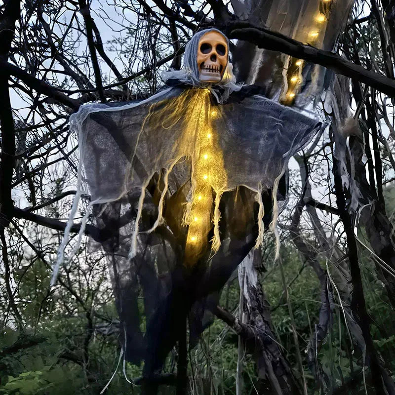 1pcs Halloween Glowing Skull Skeleton Gauze Hanging Home Outdoor Garden Decoration