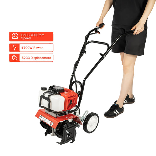 52CC 1700W Gasoline Garden Tiller, Cordless 2-stroke Air-Cooled Cultivator Rotary for Trenching Loosening